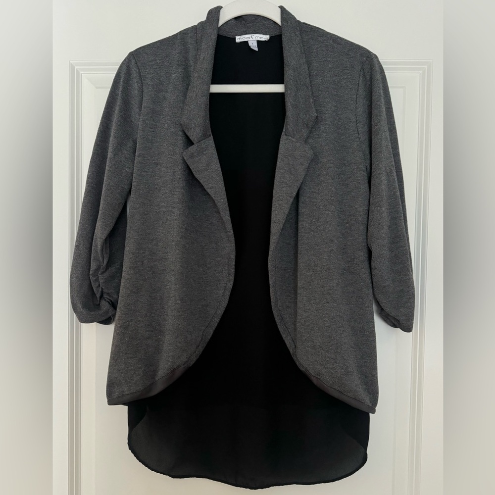 Moa Moa Mixed Media Blazer Cardigan – Heather Grey & Black
